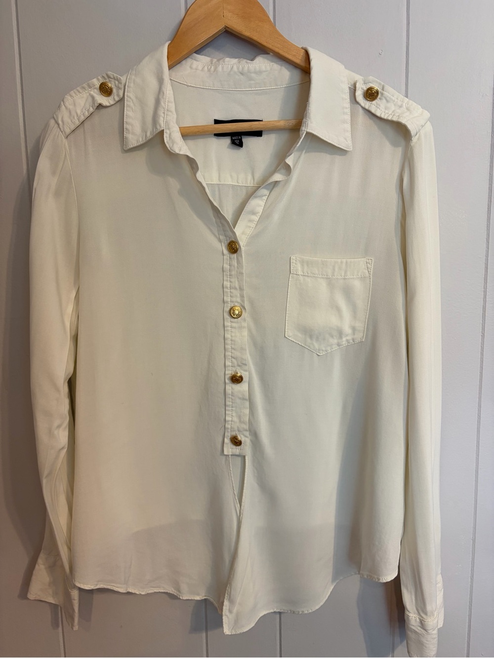 Karen Kane Cream Button-Down Blouse with Gold Buttons